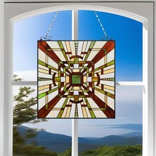 Mission / Arts & Crafts Style Wood Floor Lamp with Stained Glass Shade and Column Nightlight — listing 6