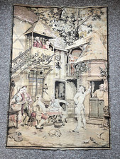 Antique French-Style Machine-Woven Jacquard Tapestry Panel, Rococo Palace Interior Scene, 54 in x 18.5 in Horizontal Wall Hanging — listing 3