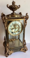 Antique Ansonia Crystal Regulator Mantel Clock with Gilt Bronze Rococo Case and Mercury Pendulum