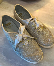 Keds x Kate Spade New York Champion Rose Gold Glitter Sneakers with Satin Ribbon Laces