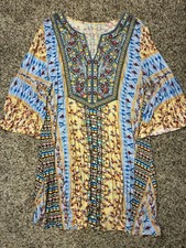 Soft Surroundings Cream Floral Embroidered Boho Peasant Blouse, Size L