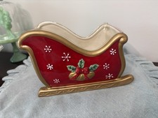 Fitz and Floyd Festive Bells Ceramic Christmas Sleigh Planter with Floral Arrangement — listing 4