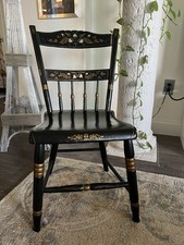 Vintage Hitchcock-Style Stenciled Dining Set - Drop-Leaf Table with Grape Motif Windsor Chairs 4 chairs + table — listing 6
