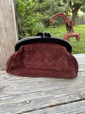 Vintage Brown Leather Kisslock Clutch Wallet with Zippered Compartment — listing 4