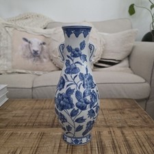 Blue and White Chinese-Style Porcelain Serving Bowl with Bird and Peony Decoration