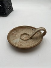 Studio Pottery Chamberstick Candle Holder with Applied Grape Cluster and Vine, Signed Piney Woods 1996 — listing 5