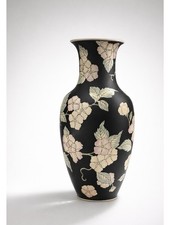Matte Black Ceramic Vase with Applied Bird and Foliage Relief Decoration — listing 5