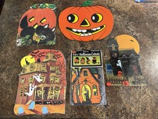 Vintage Beistle Die-Cut Halloween Decoration, Black Cat with Jack-O'-Lantern and Crescent Moon, listing 2