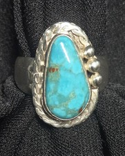 Vintage Southwestern Sterling Silver Men's Ring with Square Turquoise Cabochon — listing 5