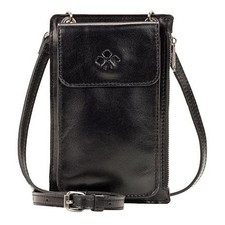Black Leather Crossbody Wallet Organizer Bag with Embossed Crest Logo — listing 2