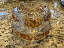 Bohemian Amber Glass Decanter with Hand-Painted Enamel Floral & Raised Gilt Decoration — listing 3