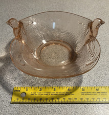 Depression Glass Clear Ribbed Handled Nappy Bowl with Star-Cut Base, 6 in — listing 5