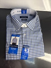 Nautica Men's Slim Fit Wrinkle Resistant Tattersall Check Button-Up Shirt, Size L — listing 2