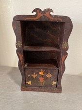 Vintage German Bauernmalerei Dollhouse Bedroom Furniture Set — Hand-Painted Blue Bavarian Folk-Art Miniatures (6 Pieces)