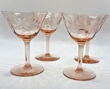 Pink Depression Glass Etched Champagne Coupe Set