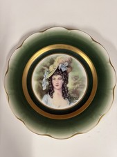 Antique Porcelain Portrait Table Lamp "Gainsborough" by Joh Peters, Forest Green & Gold Urn Form — listing 4