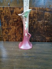 Roseville Pottery Snowberry Double Bud Vase in Blue with Foil Label — listing 4