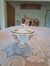 White Porcelain Covered Candy Dish with Gold Trim and Peaked Lid — listing 2