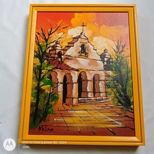 Original Oil Painting of California Spanish Mission with Bell Tower, Framed — listing 6