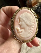 Antique Carved Shell Cameo Brooch of Classical Woman in Filigree Frame — listing 3