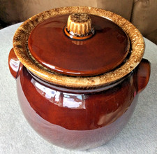 Vintage Brown Drip Glaze Stoneware Bean Pot with Lid
