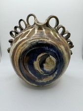 Studio Art Pottery Two-Handled Serving Bowl with Blue and Amber Reactive Glaze — listing 2