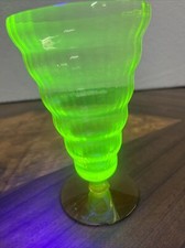 Antique Vaseline Uranium Glass Goblet / Water Cup, Daisy & Button with Panels Pattern, 5.5 inches tall — listing 3