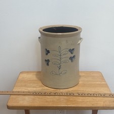 Antique Salt-Glaze Stoneware Crock with Blue Slip-Painted Leaf Decoration, Approx. 1 Gallon — listing 5