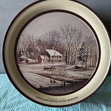 Currier & Ives Style Oval Tin Plate "American Country Life" Decorative Tray — listing 5