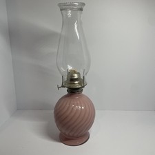 Vintage Koadan Ltd Red Swirl Glass Oil Lamp with Christmas Horn Hurricane Chimney