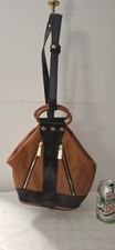 Valentina Italian Leather Two-Tone Doctor-Style Satchel Handbag in Turquoise & Tan — listing 3