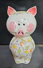 Vintage 1962 Italian Hand-Painted Ceramic Piggy Bank, Blue & Yellow Stripes — listing 5