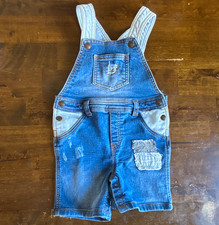 Baby Girls Denim Shortalls with Snowflake Embroidered Straps, Frayed Hem, listing 4