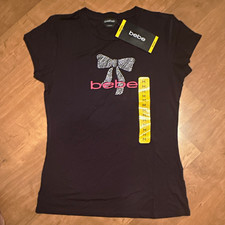 Bebe Rhinestone Logo Teal Short-Sleeve T-Shirt M