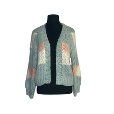 VRG GRL Chunky Hand-Knit Cream & Blue Sweater with Whale/Fish Motif, Size M/L — listing 4