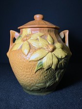 Roseville Pottery Clematis Cookie Jar in Brown/Green Glaze — listing 2