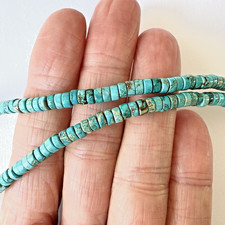 Vintage Navajo Turquoise Nugget & Heishi Shell Necklace, 24" with Sterling Cone Ends