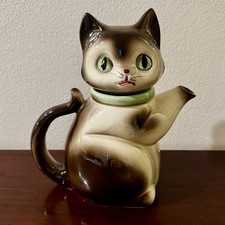 Vintage Ceramic Figural Siamese Cat Teapot with Red Bow — listing 2