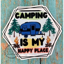 "Camping Is My Happy Place" Graphic Racerback Tank Top, Heathered Charcoal, Size L — listing 6
