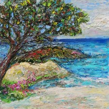 Original Impressionist Coastal Landscape Oil Painting, Signed Maury Hasseltine, Gilt Framed — listing 6