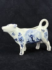 Collection of Delft-Style Blue & White Ceramic Cow Creamers (Set of 6)