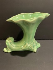 Art Pottery Cornucopia Vase with Hand-Painted Floral Decoration