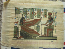 Set of Two Egyptian Hand-Painted Papyrus Paintings - Offering Scene & Tutankhamun War Chariot — listing 5