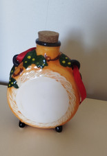 Middle Eastern Decorative Pilgrim Flask with Hand-Painted Wood Neck and Blown Glass Body