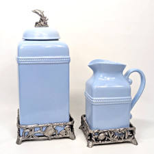 Belaverra Cream Ceramic Kitchen Canister Set with Pewter Pineapple Finials — listing 3