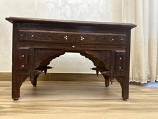 Round Pedestal Bedside Table with Marquetry Sunburst Inlay Top — listing 6