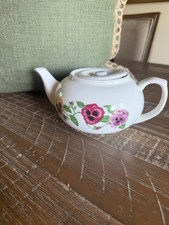 White Ceramic Teapot with Applied Floral and Rosebud Finial Decoration — listing 5