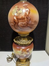 Pair of Vintage 1971 Gone with the Wind Style Hurricane Table Lamps with Floral Painted Glass — listing 5