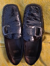 Stuart Weitzman Mr. Seymour Pointed-Toe Flats, Bronze/Gray Leather, Size 10 B — listing 5
