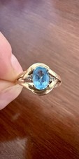 18K Yellow Gold Blue Topaz & Diamond Halo Cocktail Ring — listing 4